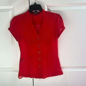 Express Vibrant Red Sheer Blouse